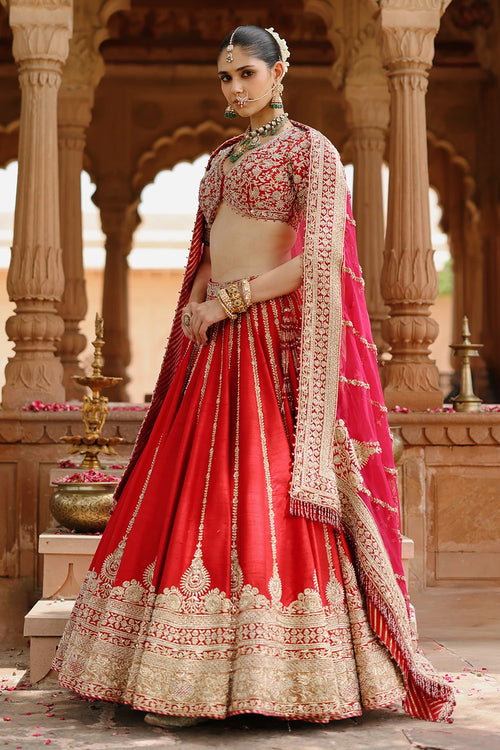 Roha Deep Red Lehenga Set with Blouse and Dupatta