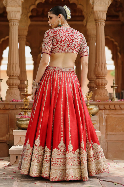Roha Deep Red Lehenga Set with Blouse and Dupatta