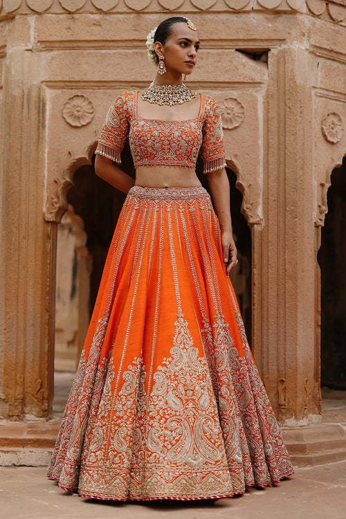 Nagma Orange Lehenga Set with Blouse and Hot Pink Dupatta