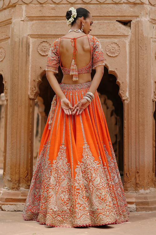 Nagma Orange Lehenga Set with Blouse and Hot Pink Dupatta