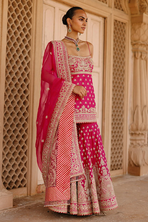 Nisbat Hot Pink Kurta Set with Garara and Dupatta