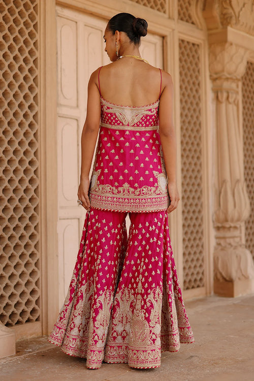 Nisbat Hot Pink Kurta Set with Garara and Dupatta