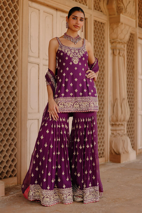 Shahbano Deep Purple Kurta Set with Garara and Dupatta