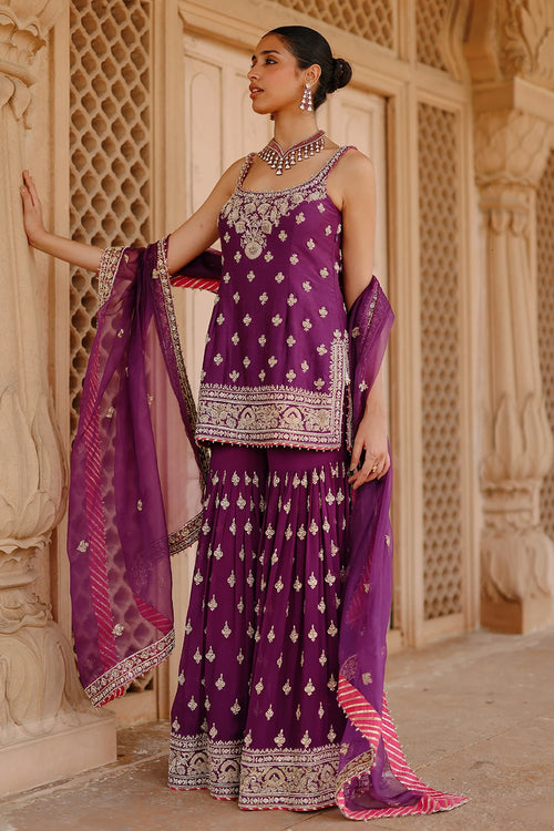 Shahbano Deep Purple Kurta Set with Garara and Dupatta