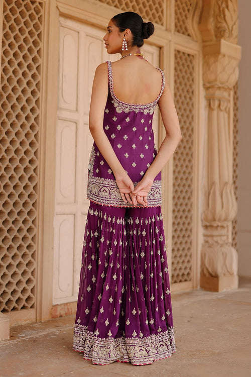Shahbano Deep Purple Kurta Set with Garara and Dupatta