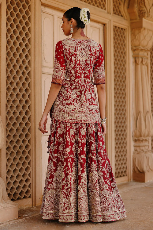 Merab Deep Red Kurta Set with Lehenga and Dupatta