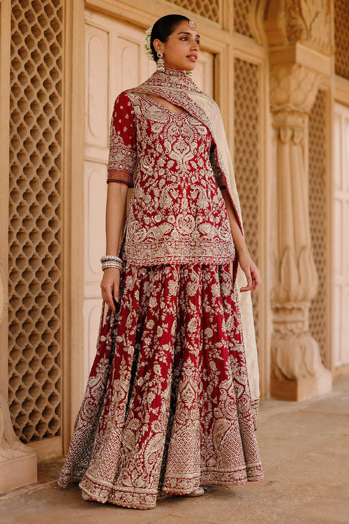 Merab Deep Red Kurta Set with Lehenga and Dupatta