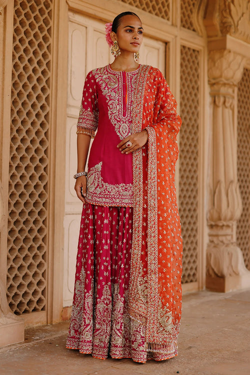 Maysam Hot Pink Kurta Set with Sharara and Dupatta