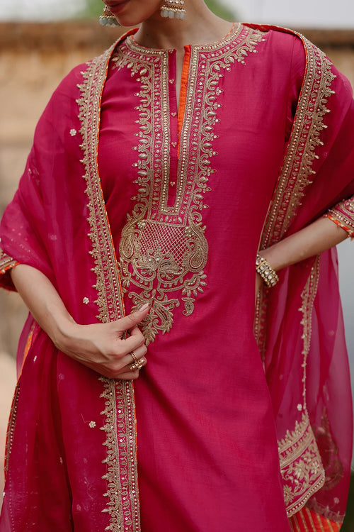 Arwa Hot Pink Long Kurta Set with Salwar and Dupatta