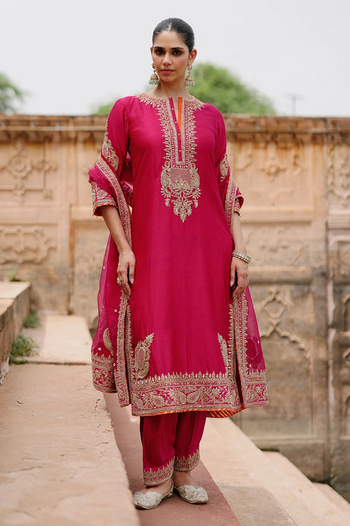Arwa Hot Pink Long Kurta Set with Salwar and Dupatta