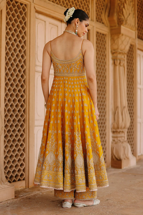 Afraa Mustard Anarkali Set with Palazzo and Dupatta