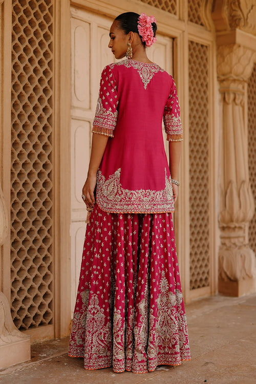 Maysam Hot Pink Kurta Set with Sharara and Dupatta