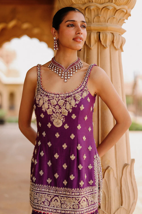 Shahbano Deep Purple Kurta Set with Garara and Dupatta