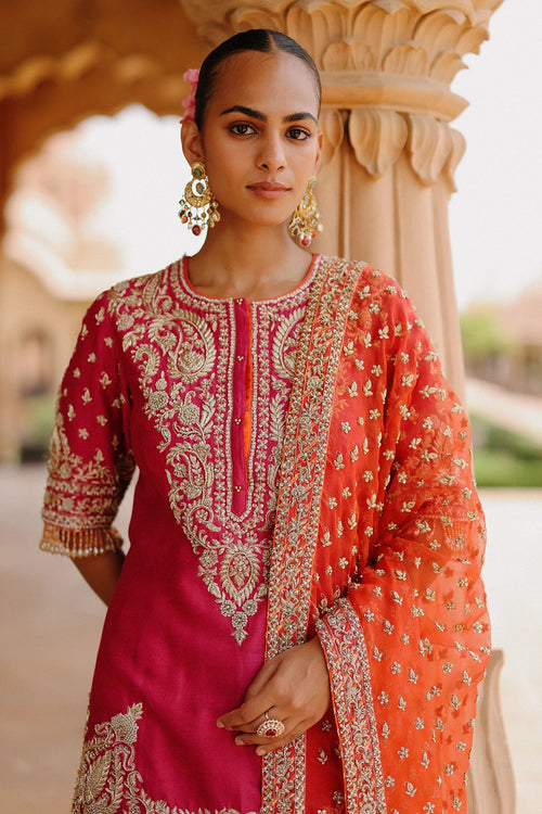 Maysam Hot Pink Kurta Set with Sharara and Dupatta