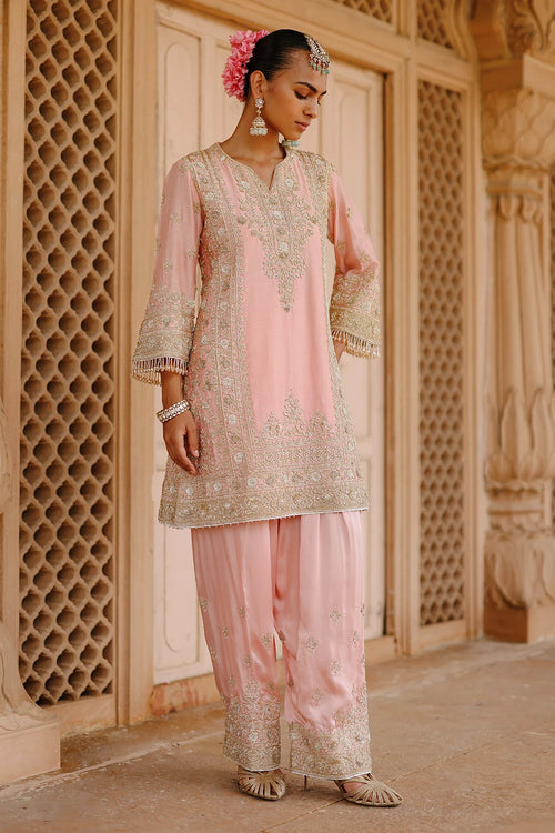 Elaya Pink Short Kurta Set with Matching Salwar and Dupatta