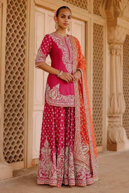 Maysam Hot Pink Kurta Set with Sharara and Dupatta