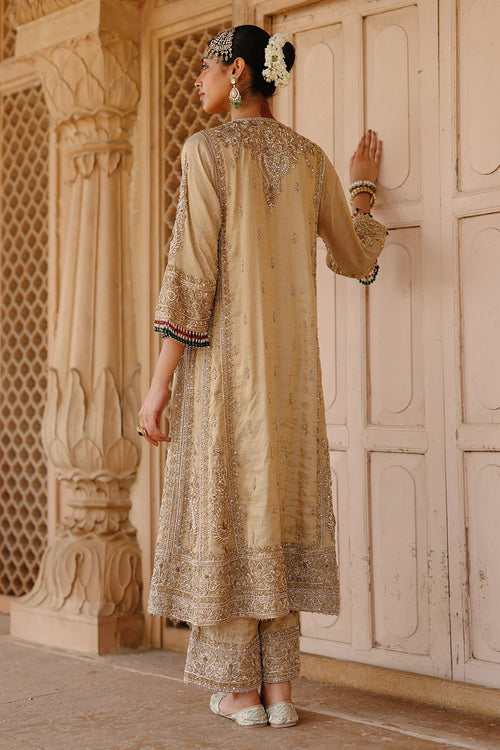 Nazaara Gold Tissue Long Kalidaar Chauga with Palazzo and Dupatta