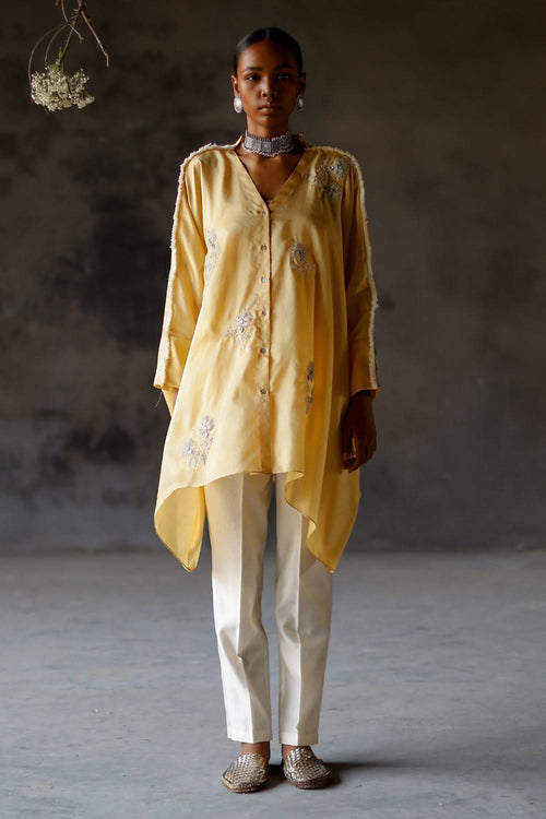 Yellow Roli Silk Kameez Set