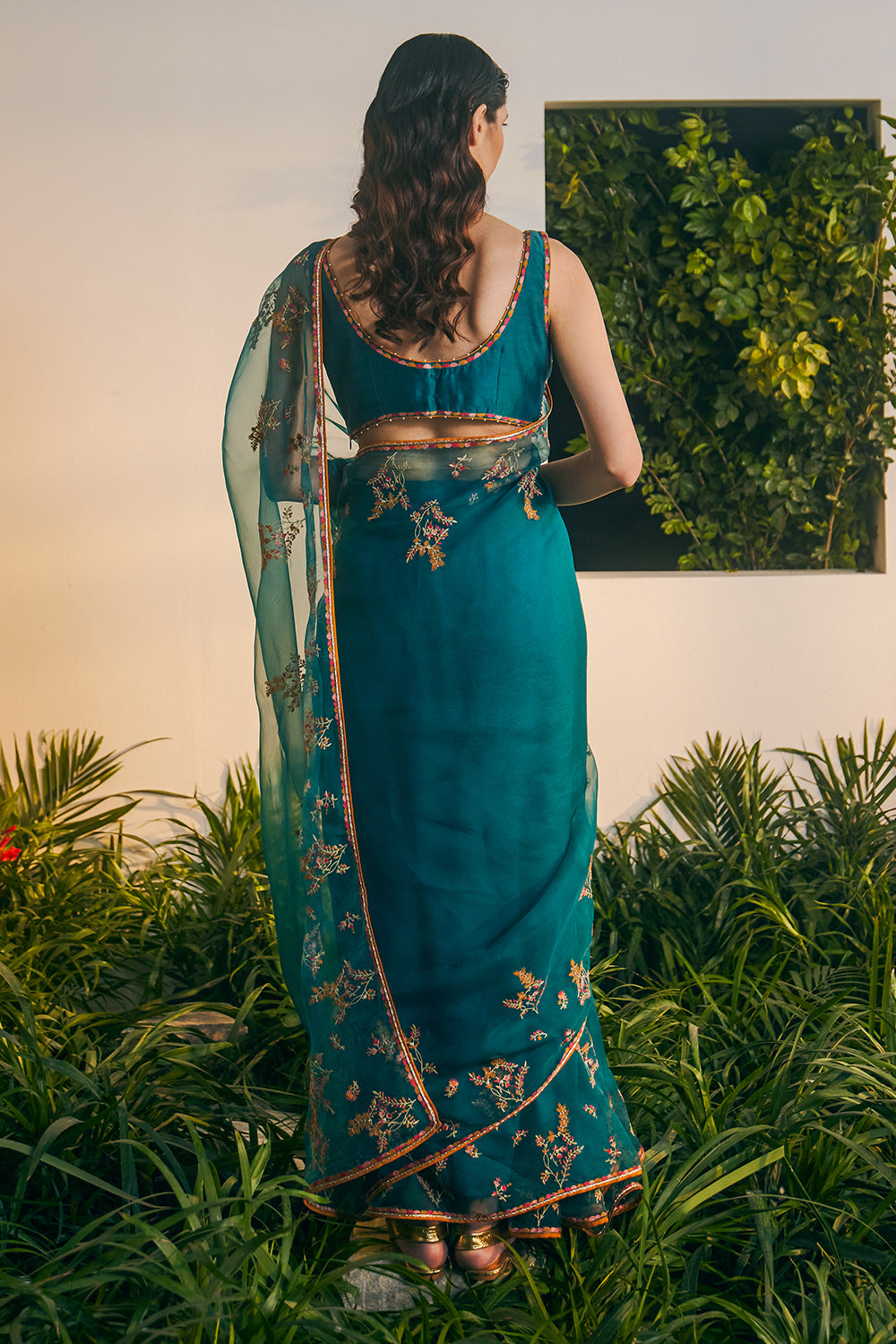 Teal Zina Sari With Blouse