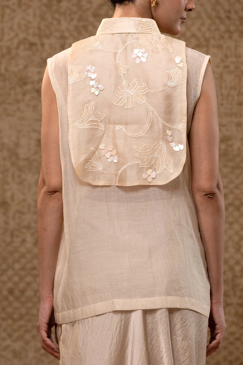 Taral Applique Yolk Off White Shirt Set