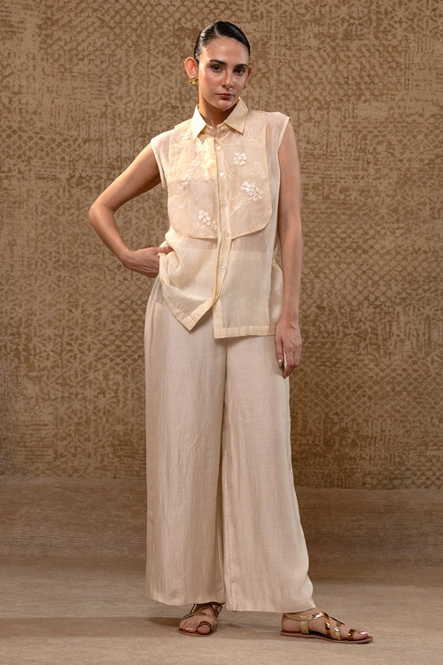 Taral Applique Yolk Off White Shirt Set