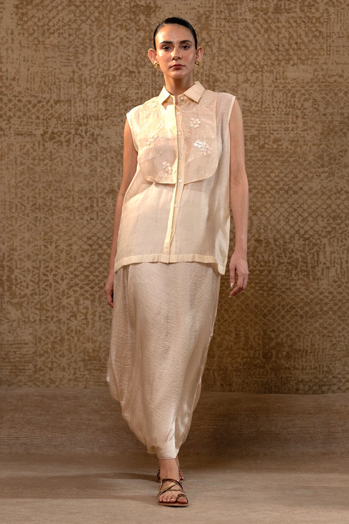 Taral Applique Yolk Shirt Skirt Set