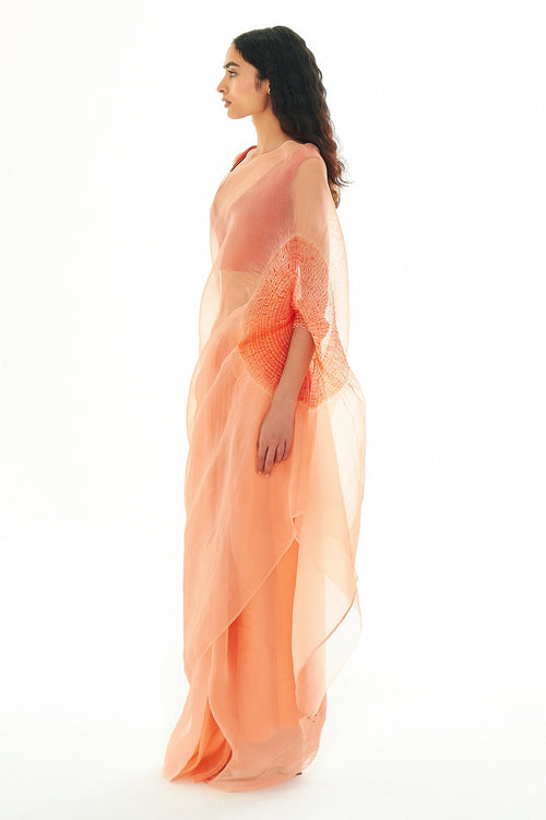 Mineral Peach Clay Organza Handsfree Saree