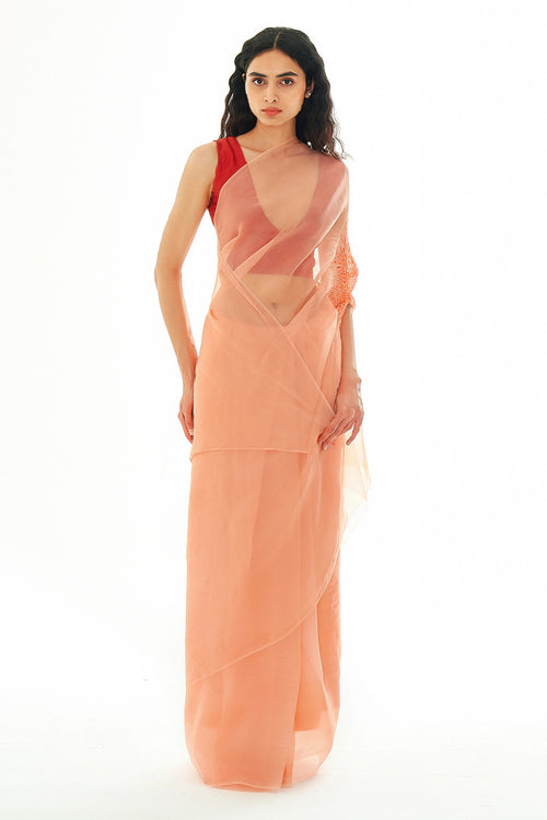 Mineral Peach Clay Organza Handsfree Saree