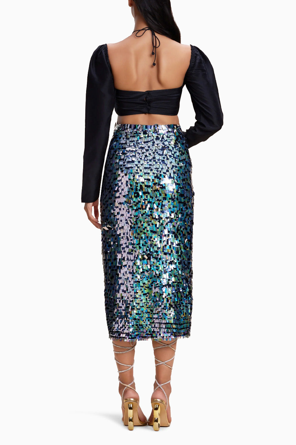 Blingy Slit Skirt with Blouse Set