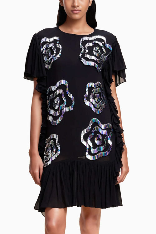 Black Midi Ruffle Dress