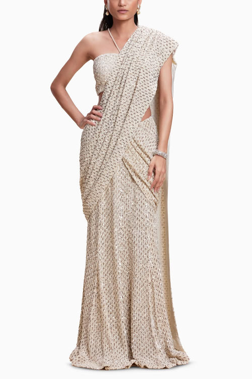 Crème Embellished Draped Saree