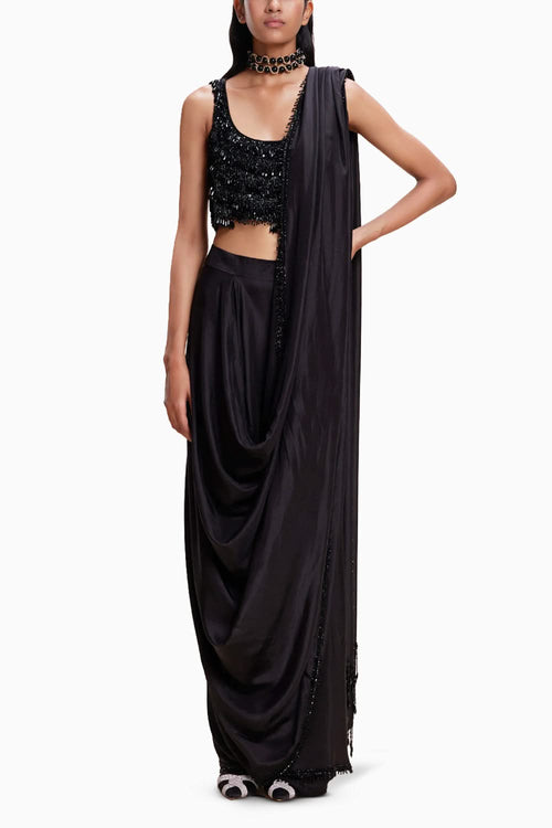 Black Saree With Embellished Blouse