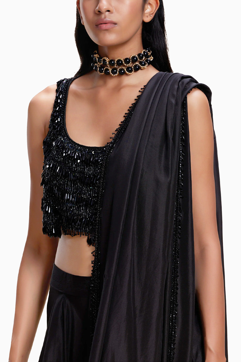 Black Saree With Embellished Blouse