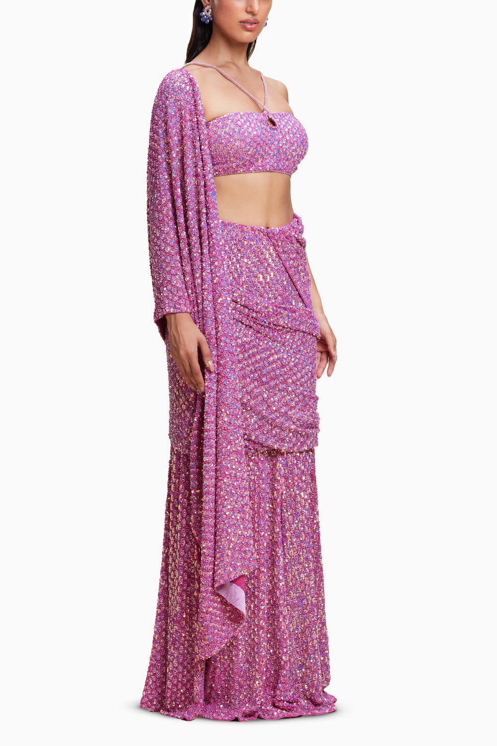 Pink Embellished Draped Saree