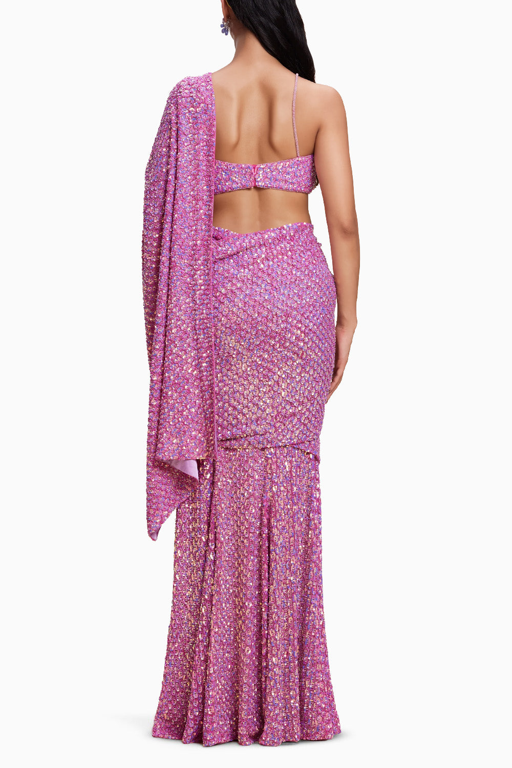 Pink Embellished Draped Saree