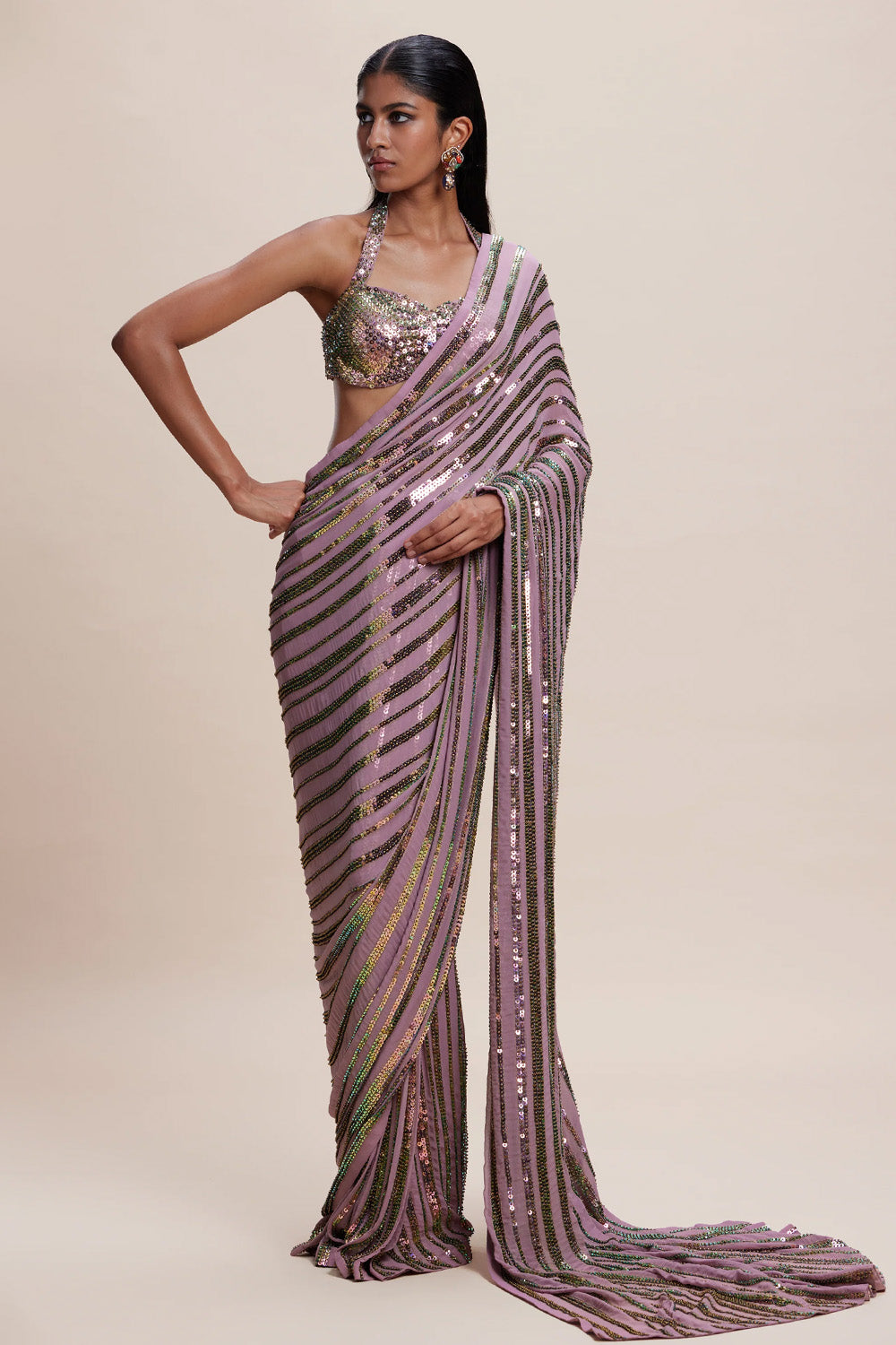 Pink Sequin Saree