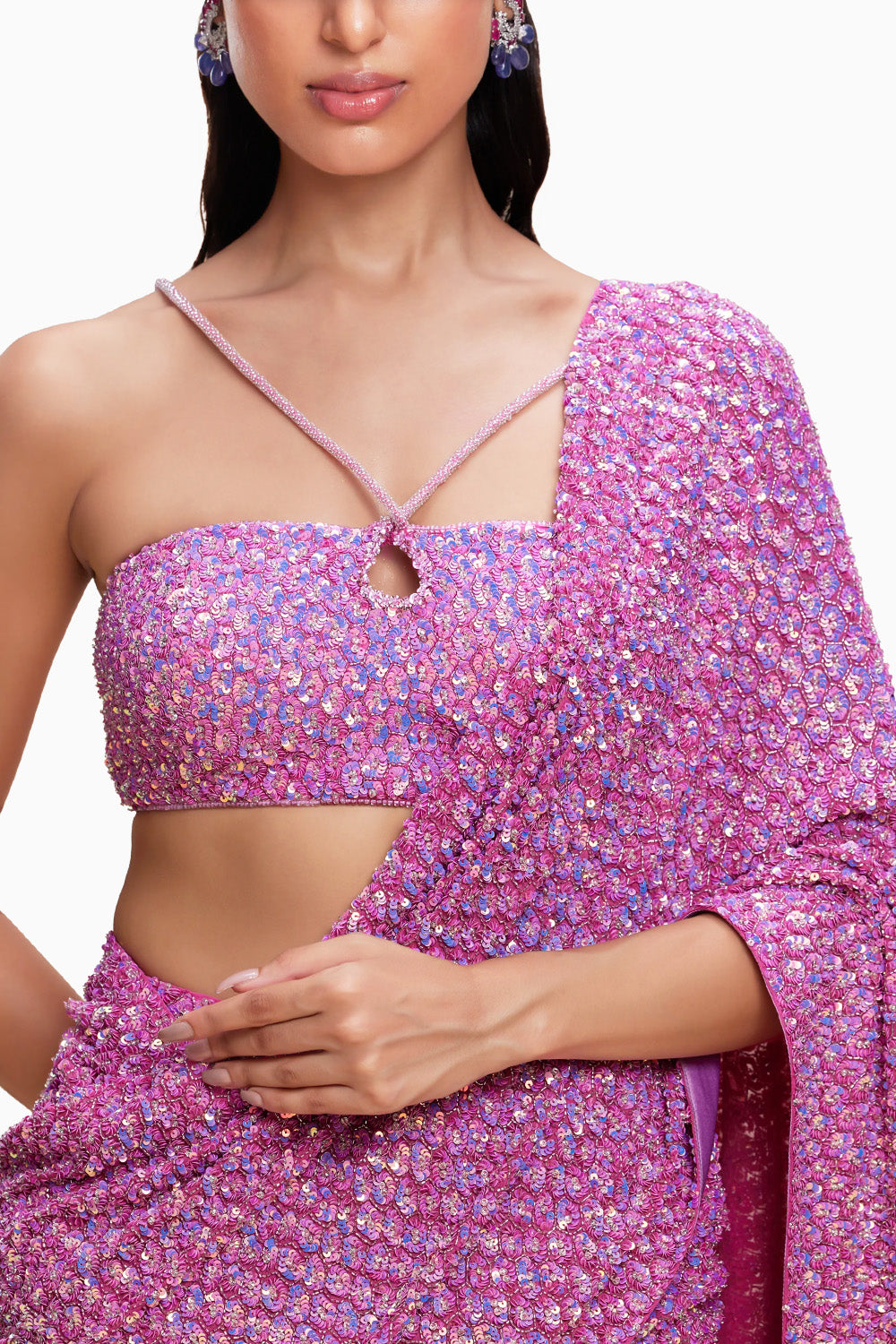 Pink Embellished Draped Saree