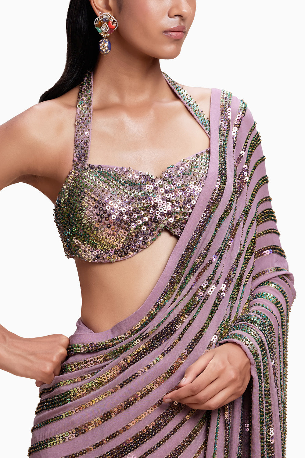 Pink Sequin Saree