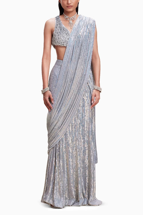 Blue Sequin Saree