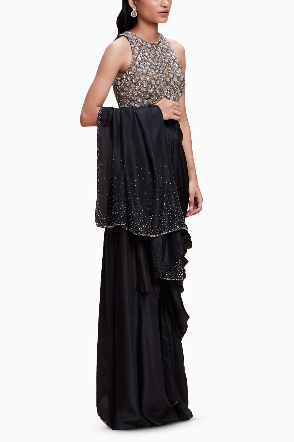 Black Sari With Embellished Blouse