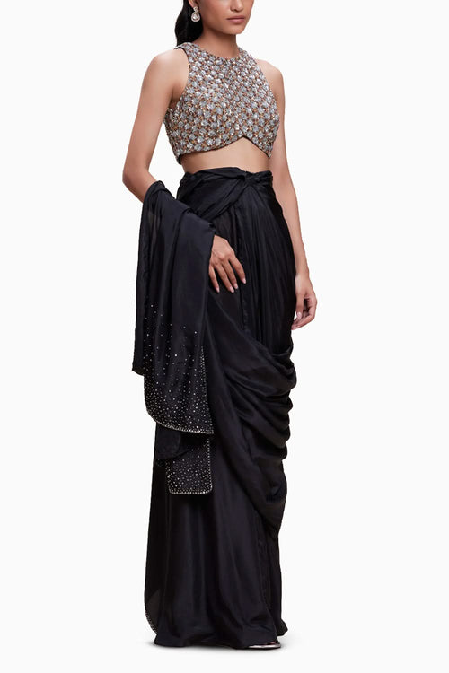 Black Sari With Embellished Blouse