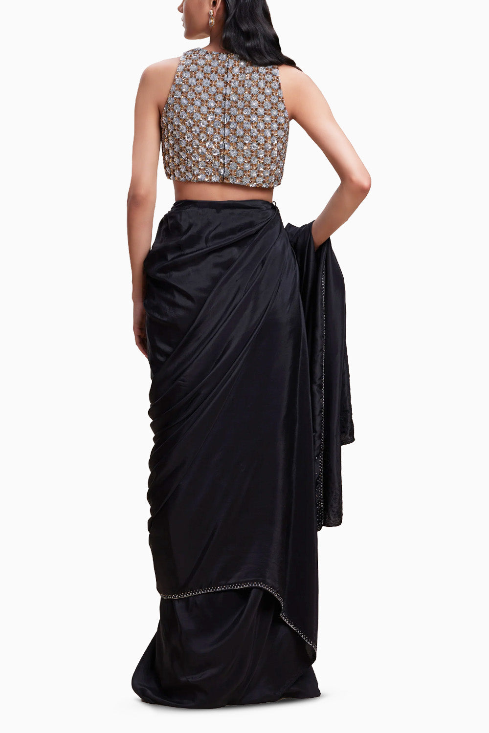 Black Sari With Embellished Blouse