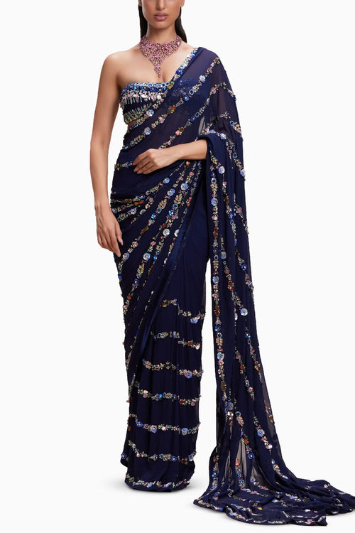 Midnight Blue Embellished Saree
