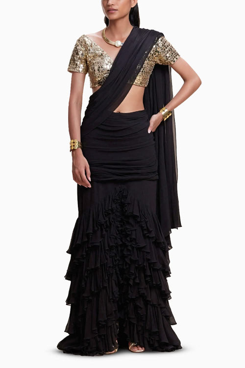 Black Ruffle Saree