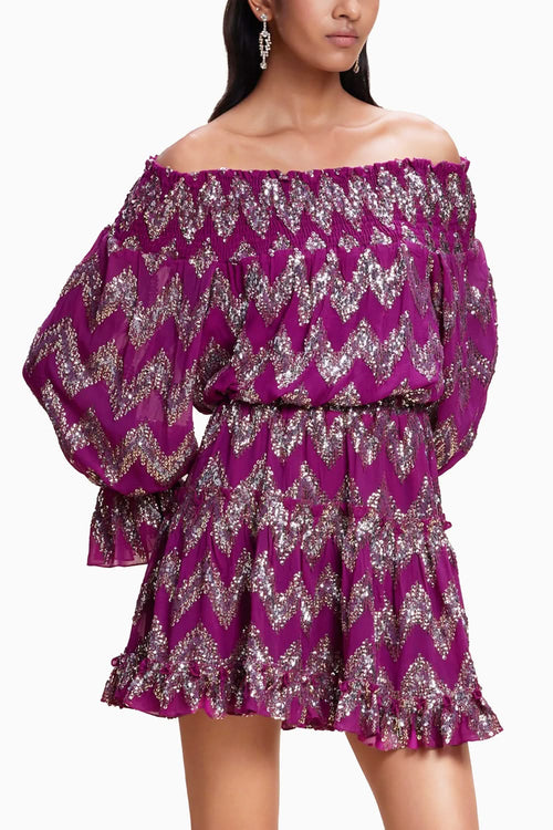 Pink Blingy Off-Shoulder Dress
