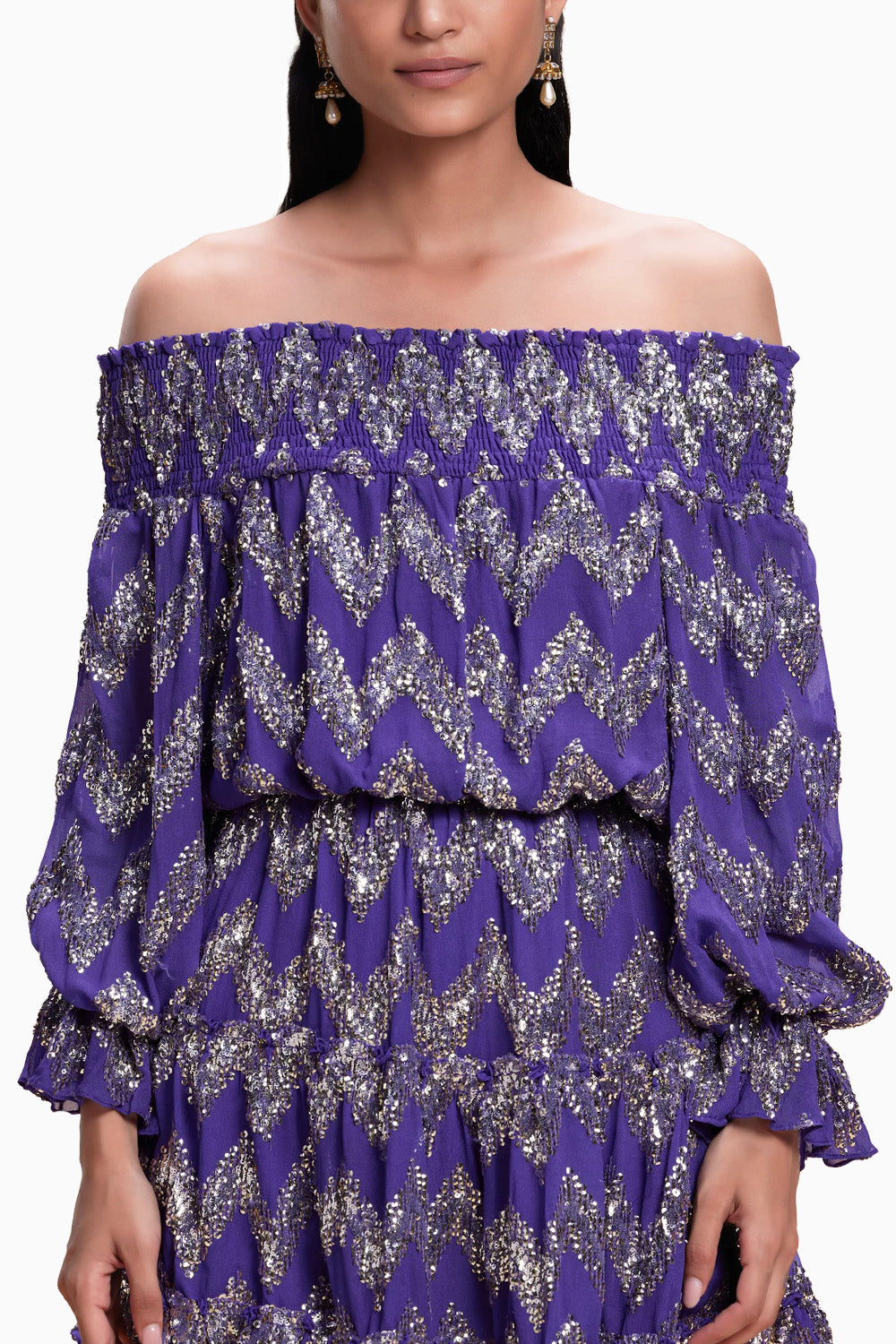 Purple Blingy Off-Shoulder Dress