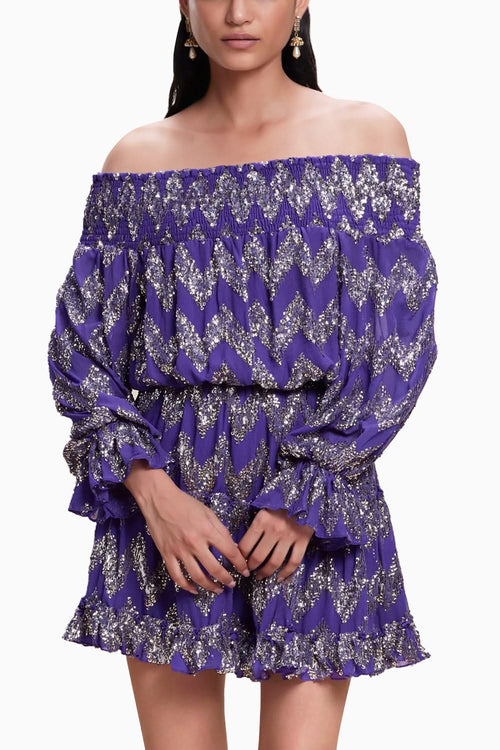 Purple Blingy Off-Shoulder Dress