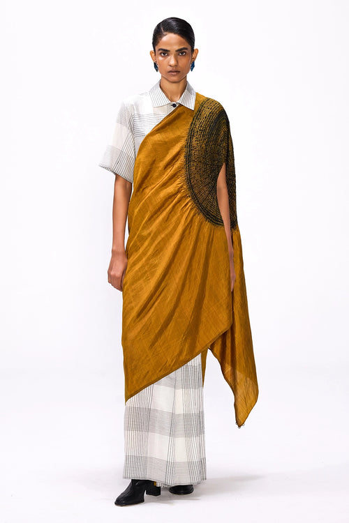 Handsfree Ochre Checks Saree