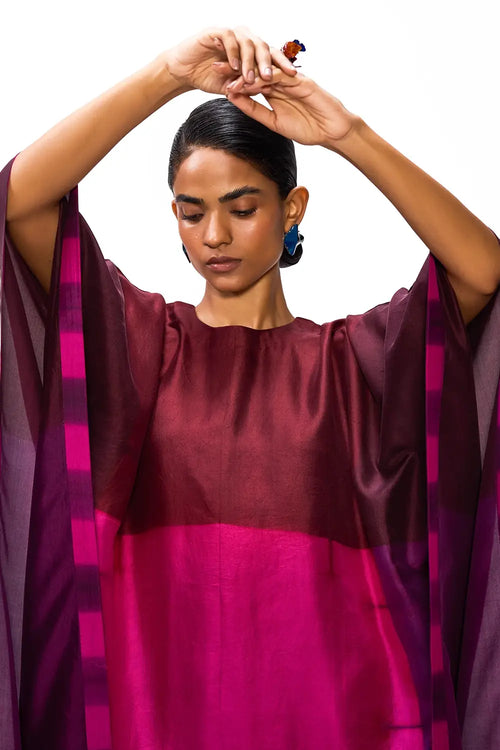 Wine Colour Block Kaftan
