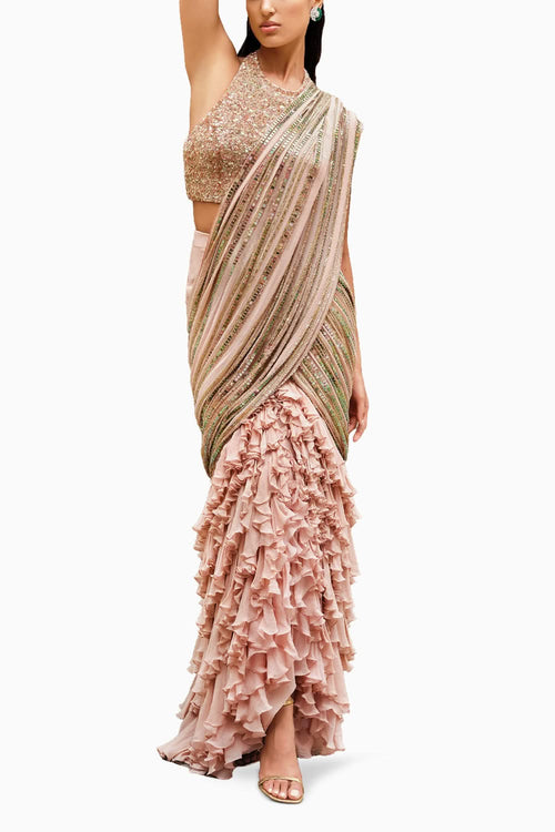 Pink Ruffle Saree
